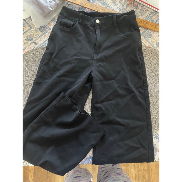 Alexander McQueen Pants - Alexander McQueen Womens Black Wide Leg High Rise Stretch Trousers Size XL